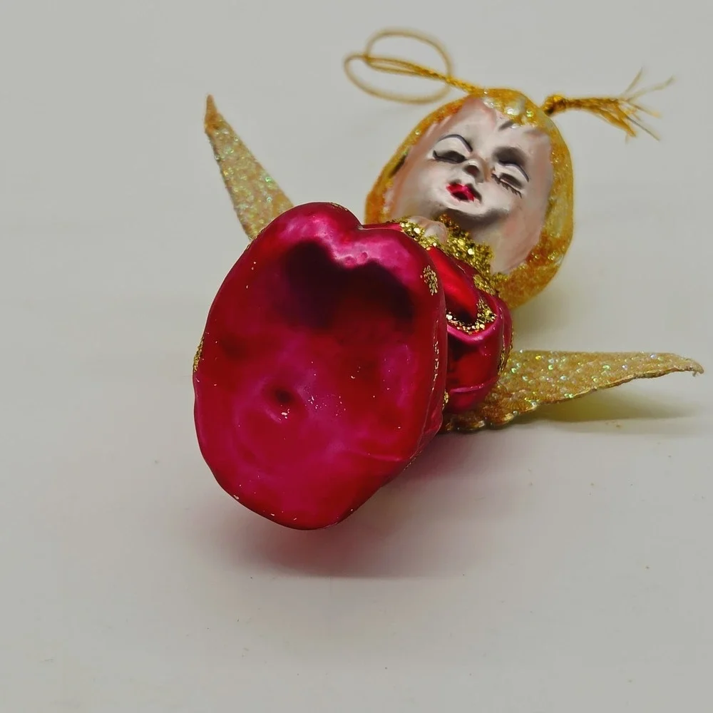 VTG Kneeling Praying Angel Blown Glass Christmas Tree Ornament 4